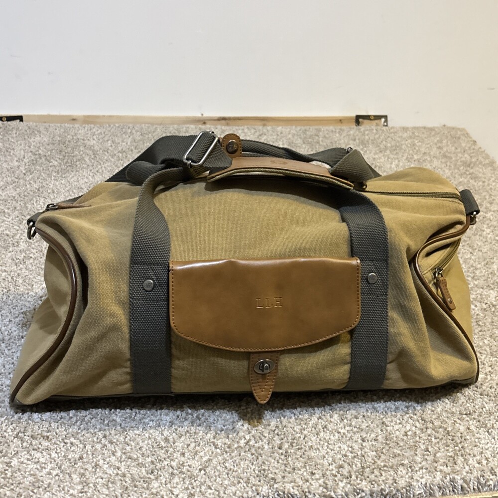 VTG Cutters & Buck Canvas Leather Duffle Bag Khaki Travel Gym Weekender
